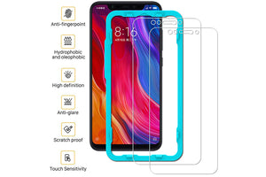 Ibywind Xiaomi Mi 8 Tempered Glass Screen Protector with Bubble Free Installation Applicator,Anti-Fingerprint,without White Edges for Xiaomi Mi 8(Pack of 2)-Transparent