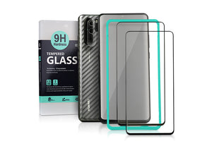 Ibywind Screen Protector for Huawei P30 Pro[Pack of 2][9D Full Curved] with Camera Lens Tempered Glass Protector,Back Carbon Fiber Skin Protector,Including Easy Install Kit