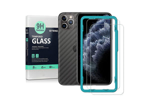 Ibywind Screen Protector for iPhone 11 Pro [Pack of 2] with Back Carbon Fiber Skin Protector,Including Easy Install Kit