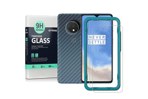Ibywind Screen Protetor for OnePlus 7T [Pack of 2] with Camera Lens Tempered Glass Protector,Back Carbon Fiber Skin Protector,Including Easy Install Kit
